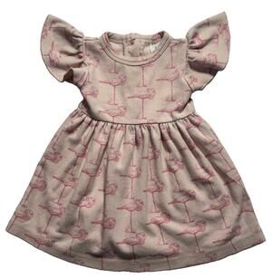 Kate Quinn Baby Girls Flamingo Print Dress Flutter Sleeve Pink Size 6-12 Months